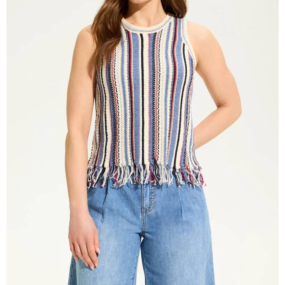 NEW FDJ valeria vertical cami sweater in independance stripe